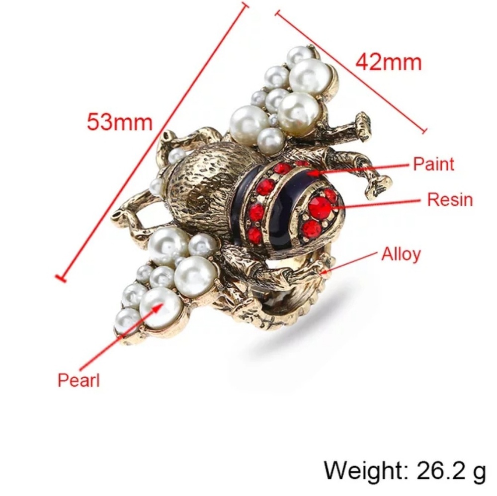 Stunning Large Statement Coctail Bee Bug Ring - Picture 3 of 8
